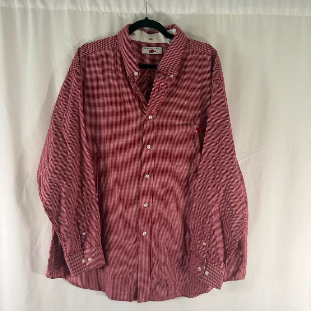 Razorback Collection Arkansas Razorbacks Dress Shirt Men's XXL Red Plaid Long Sl